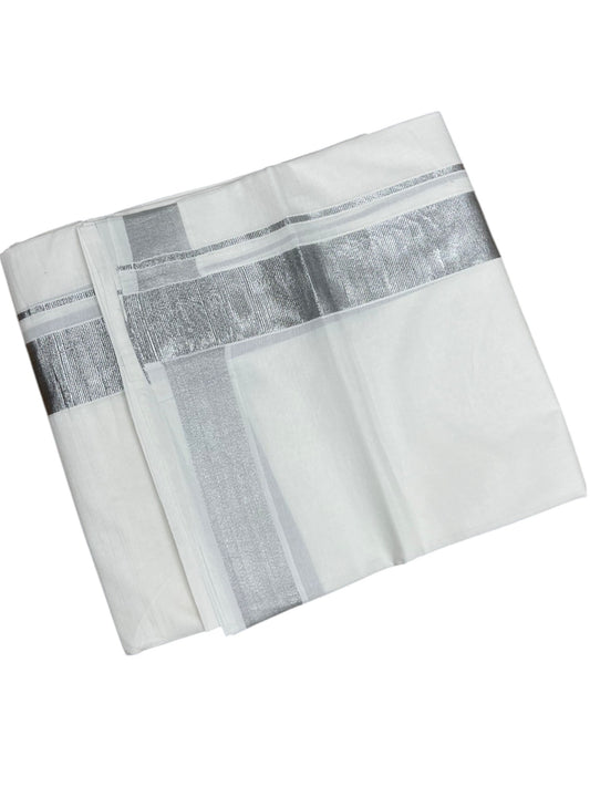 Southloom Kerala Pure White Cotton Double Mundu with Silver Line Border (South Indian Dhoti)