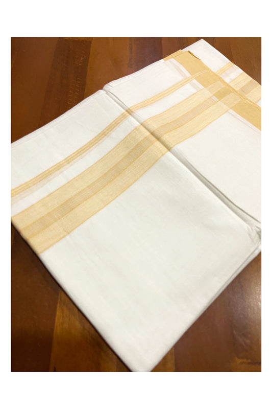 Pure White Cotton Double Mundu with Yellow Border (South Indian Kerala Dhoti)