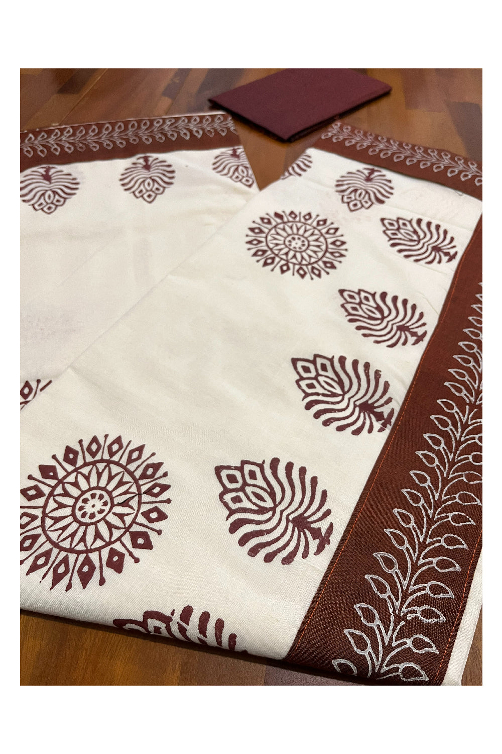 Pure Cotton Onam 2023 Kerala Saree with Hand Block Maroon Batik Prints