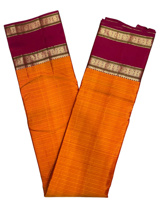 Southloom Premium Handloom Bridal Kanchipuram Silk Saree with Korvai Work (Yellow & Magenta)
