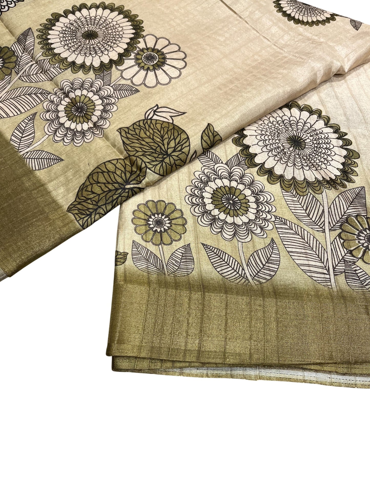 Southloom Saree with Floral Works Across Body in Green