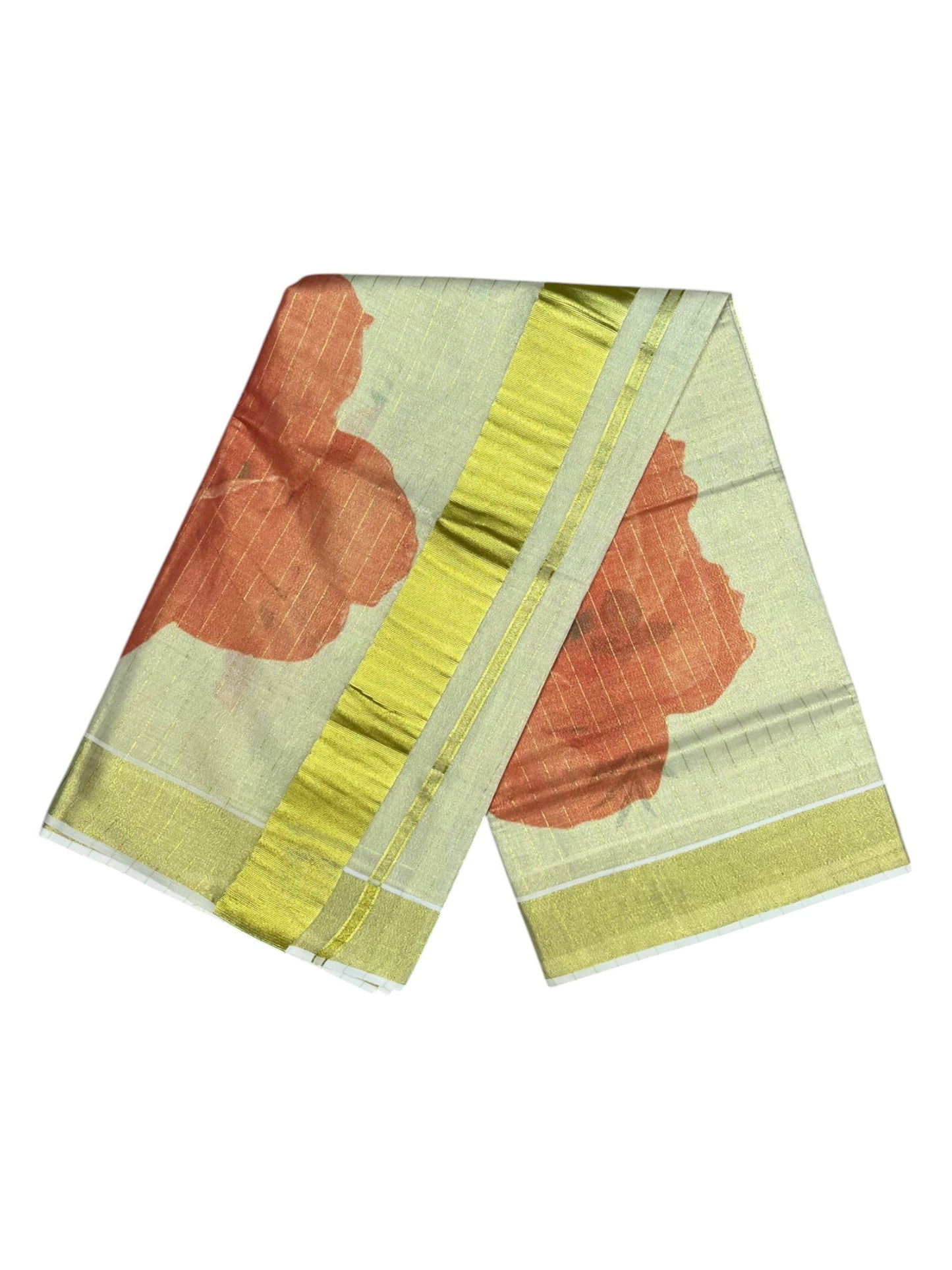 Southloom Tissue  Kerala Kasavu Saree with Floral Digital Printed