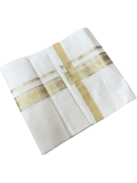 Southloom Balaramapuram Unakkupaavu Premium Handloom Cotton Double Mundu with Gold Kasavu Border