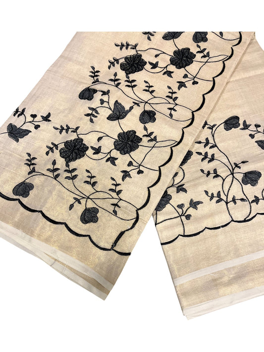 Southloom Cotton Kerala Saree with Floral Embroidery Design on Border