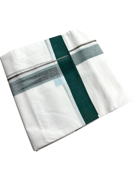 Southloom Pure White Cotton Mundu with Green Border (South Indian Kerala Dhoti)