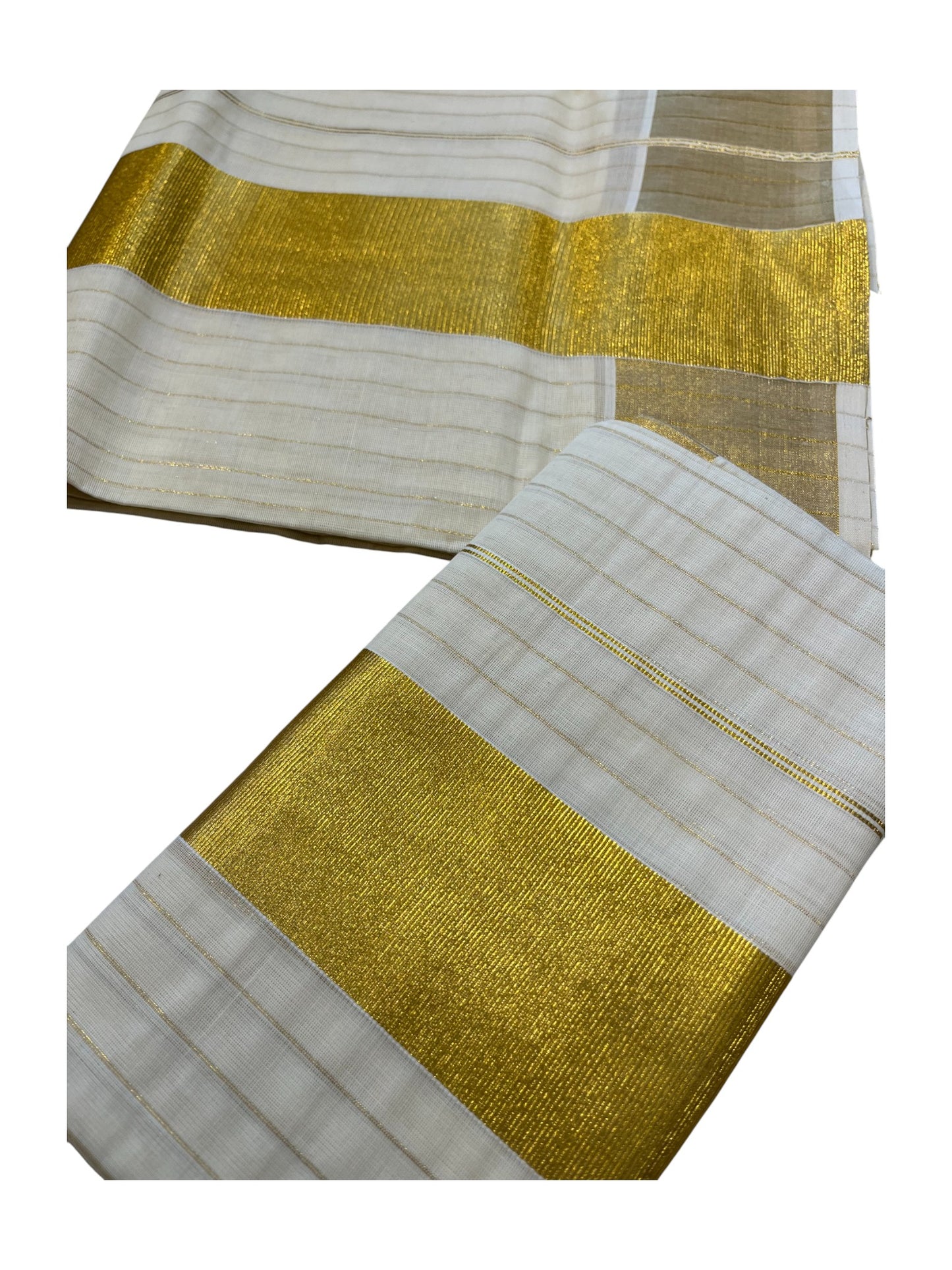 Southloom Pure Cotton Mundum Neriyathum (Set Mundu) with Gold Kasavu Lines Acorss Body
