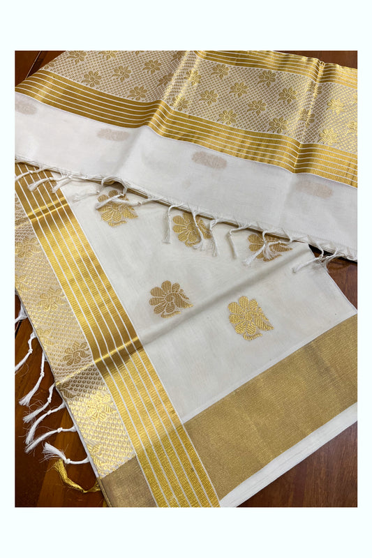 Southloom Premium Handloom Cotton Kasavu Saree with Floral Woven Designs (Vishu 2024 Collection)