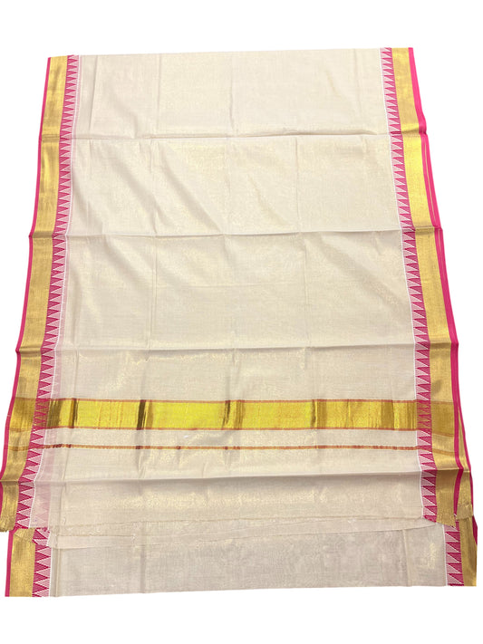 Southloom Pure Cotton Kerala Kasavu Saree with Pink Temple Border
