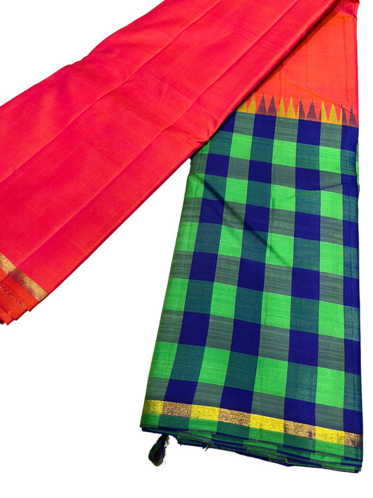 Southloom Premium Bridal Handloom Kanchipuram Silk Saree (Red)