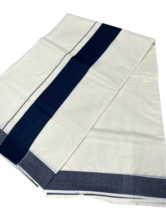 Southloom Kerala Pure Cotton Plain Kasavu Saree with Dark Blue Border