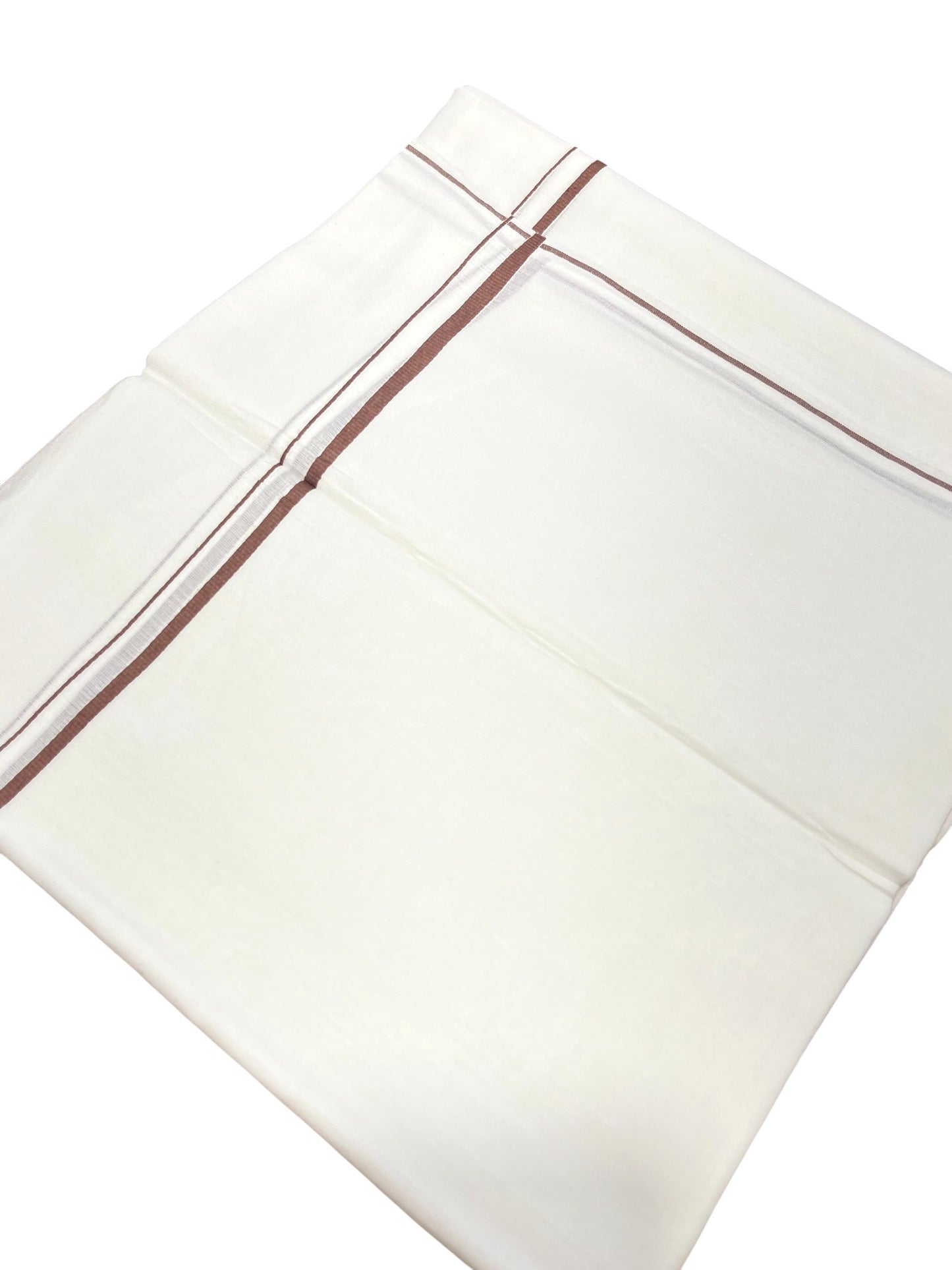 Pure White Cotton Double Mundu with Brown puliyilakara (South Indian Dhoti)