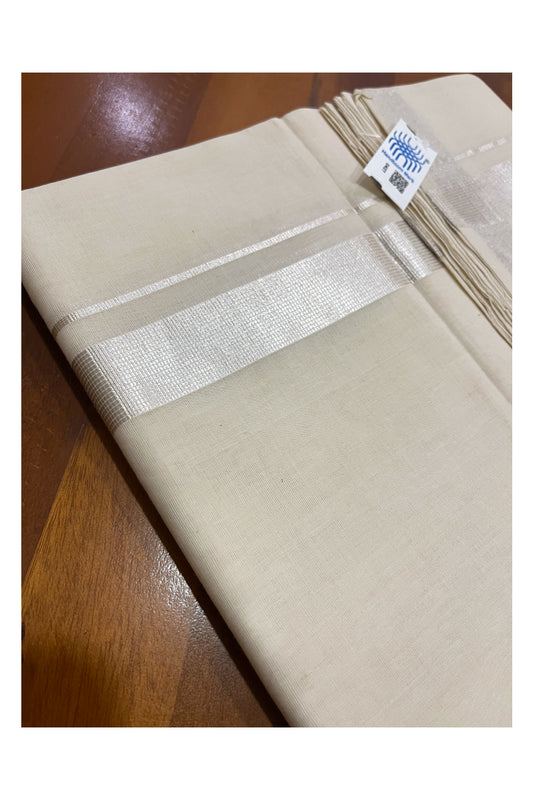 Southloom Super Premium Balaramapuram Unakkupaavu Handloom Mundu with Silver Kasavu Lines Border (South Indian Kerala Dhoti)