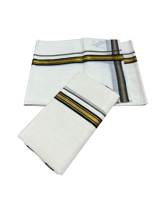 Pure Cotton Kerala Single Set Mundu (Mundum Neriyathum) with Black Kasavu Border