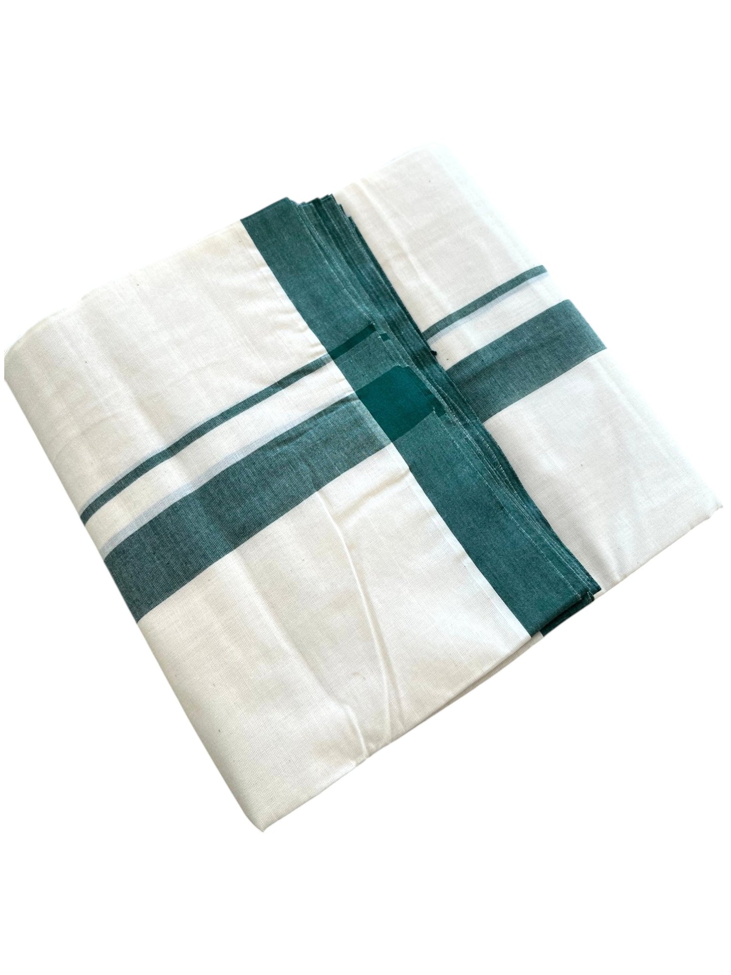 Southloom Kerala Pure Cotton Double Mundu with Green Border (South Indian Kerala Dhoti)