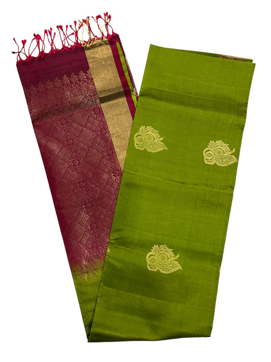 Southloom Pure Handloom Kanchipuram Silk Saree with Butta Work (Green & Maroon)