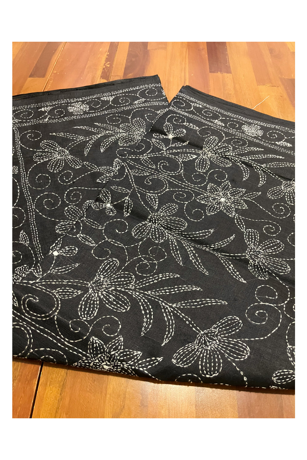 Southloom Kantha Thread Work Designer Black Saree