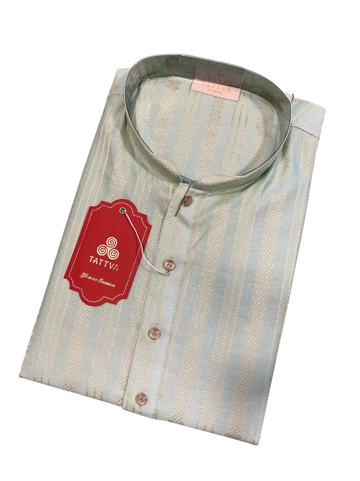 Southloom Green Woven Patterns Semi Silk Short Kurta for Men