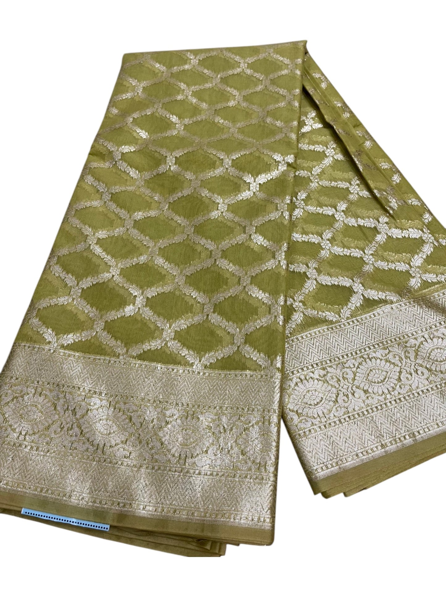 Southloom Cotton Banarasi Silk Saree with Woven Work on Body and Borders (Yellow)