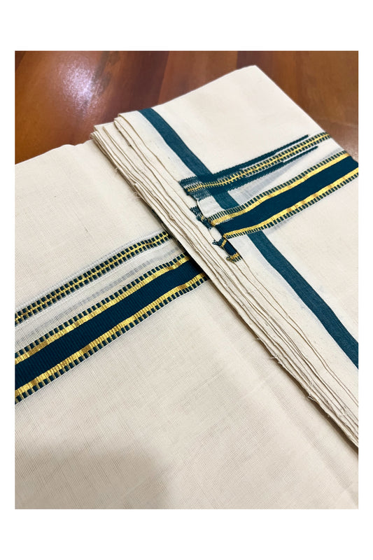 Southloom Premium Balaramapuram Unakkupaavu Handloom Mundu with Green Puliyilakkara Kasavu Border (South Indian Kerala Dhoti)