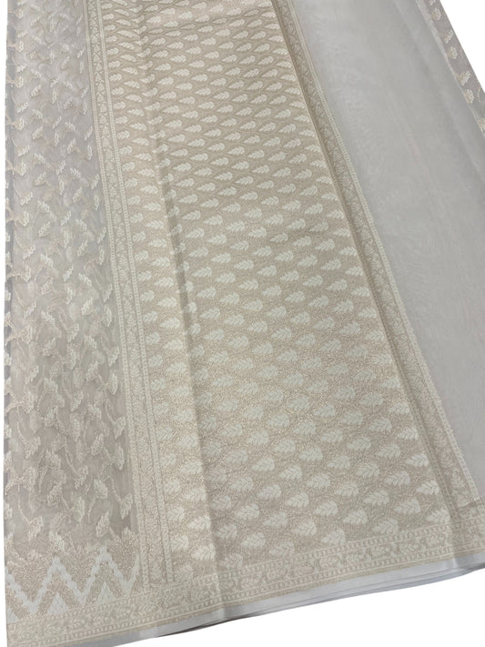 Southloom Cotton Banarasi Silk Saree with Woven Work on Body and Borders (Beige)