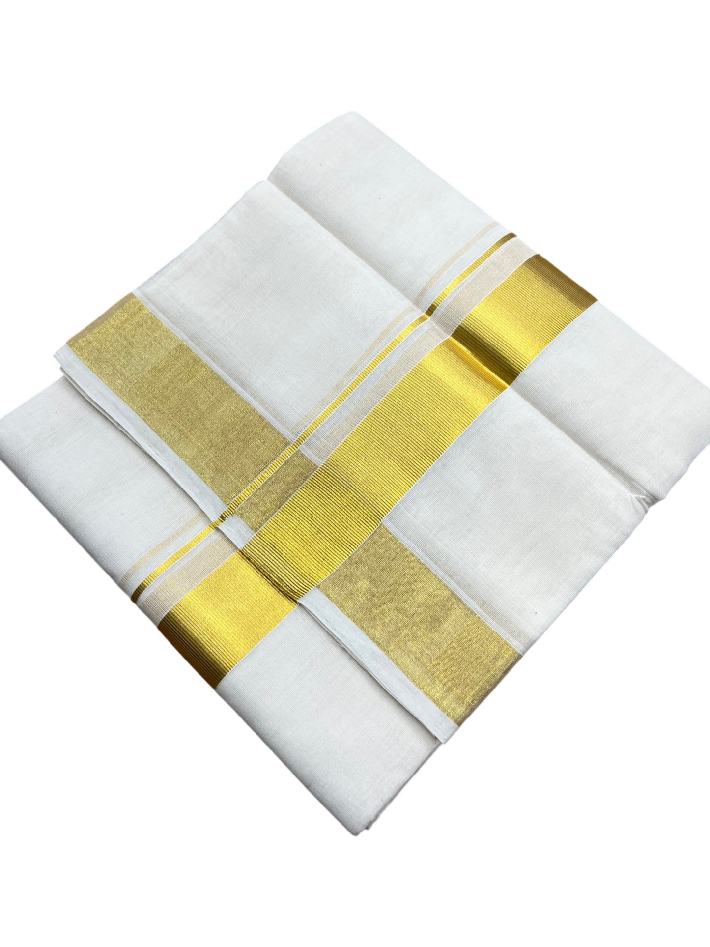 Southloom Premium Handloom Cotton Double Mundu with Gold Border