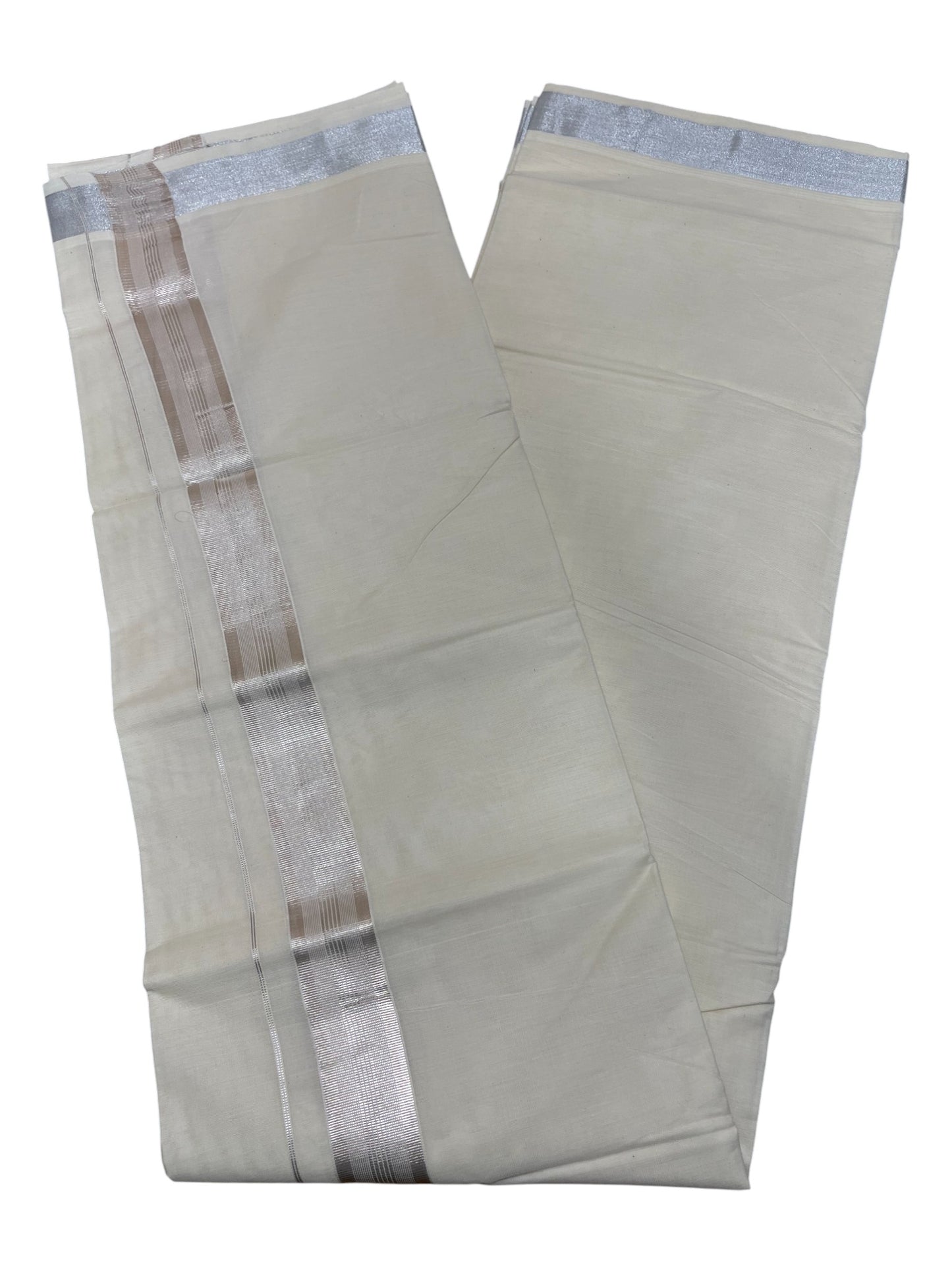 Southloom Kerala Cotton Double Mundu with Silver Border  (South Indian Dhoti)