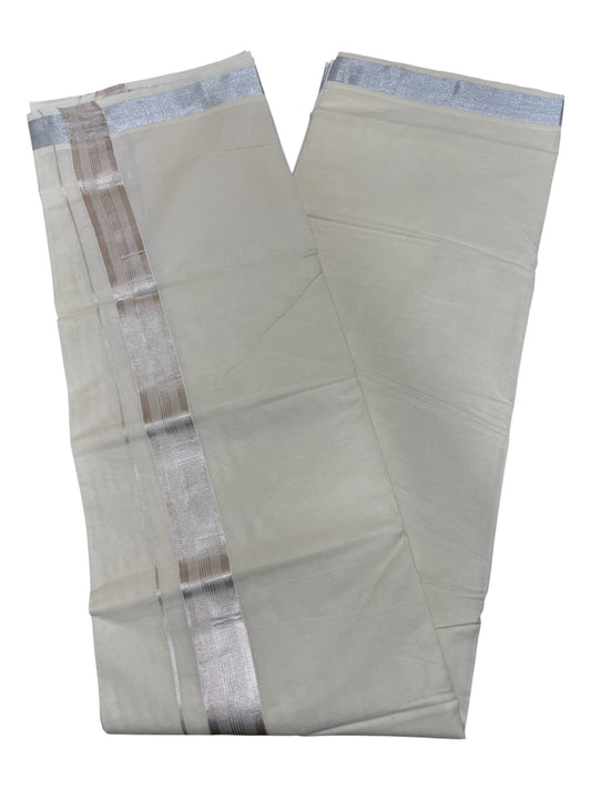 Southloom Kerala Cotton Double Mundu with Silver Border  (South Indian Dhoti)