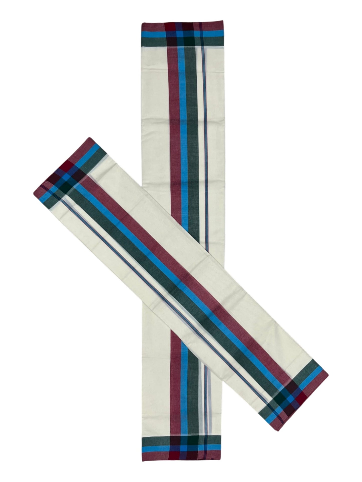 Southloom Pure Cotton Kerala Single Mulloth Set Mundu (Mundum Neriyathum) Red & Green Border in 2.50 mtrs SL243