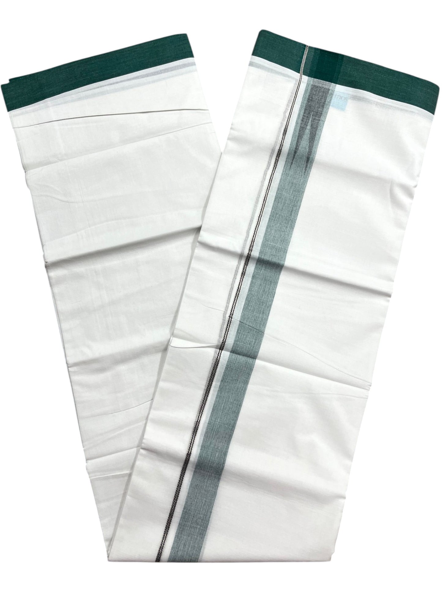 Southloom Pure White Cotton Mundu with Green Border (South Indian Kerala Dhoti)