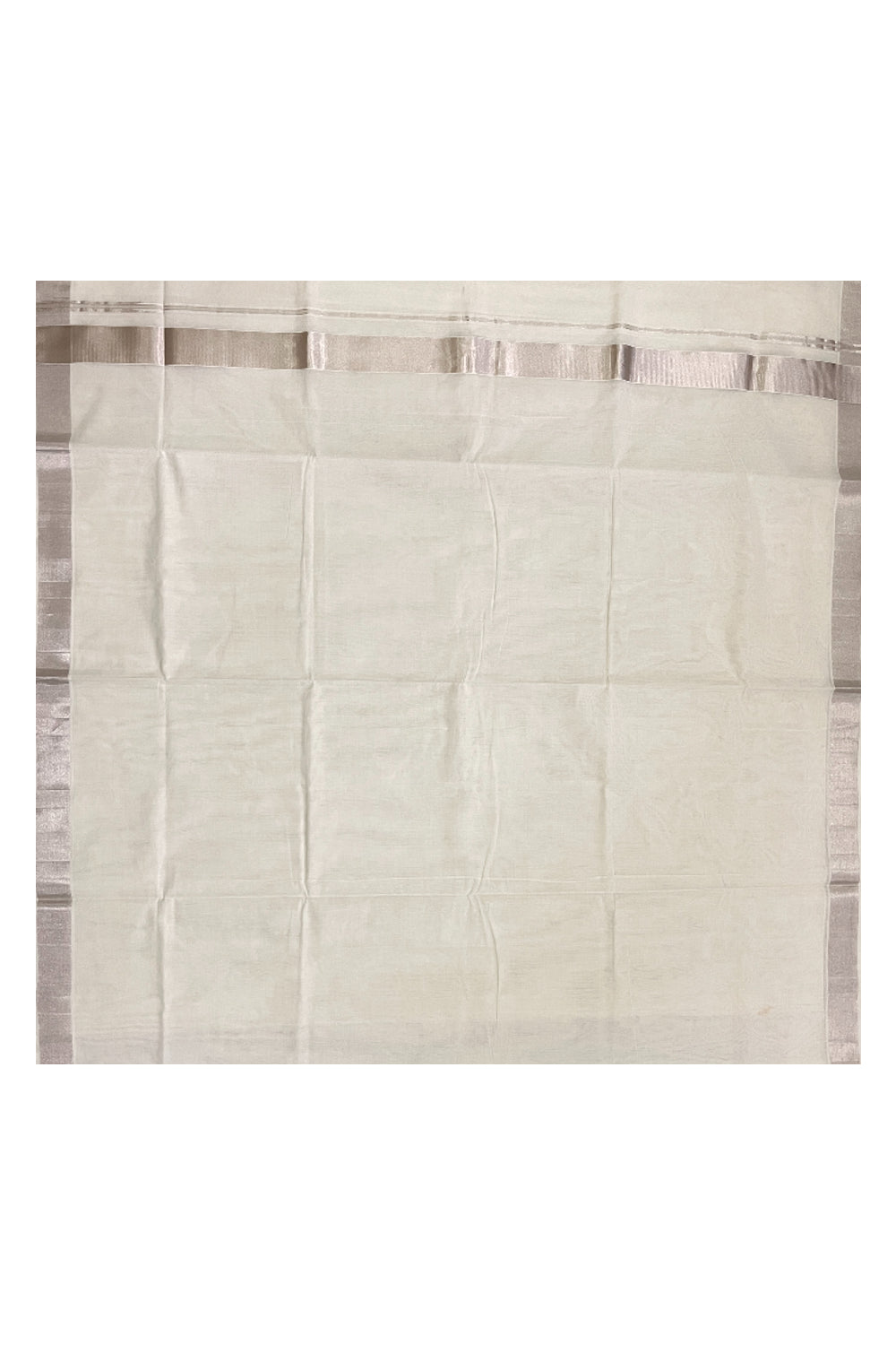 Southloom™ Handloom Pure Cotton Plain Saree with 2 inch Silver Kasavu Border