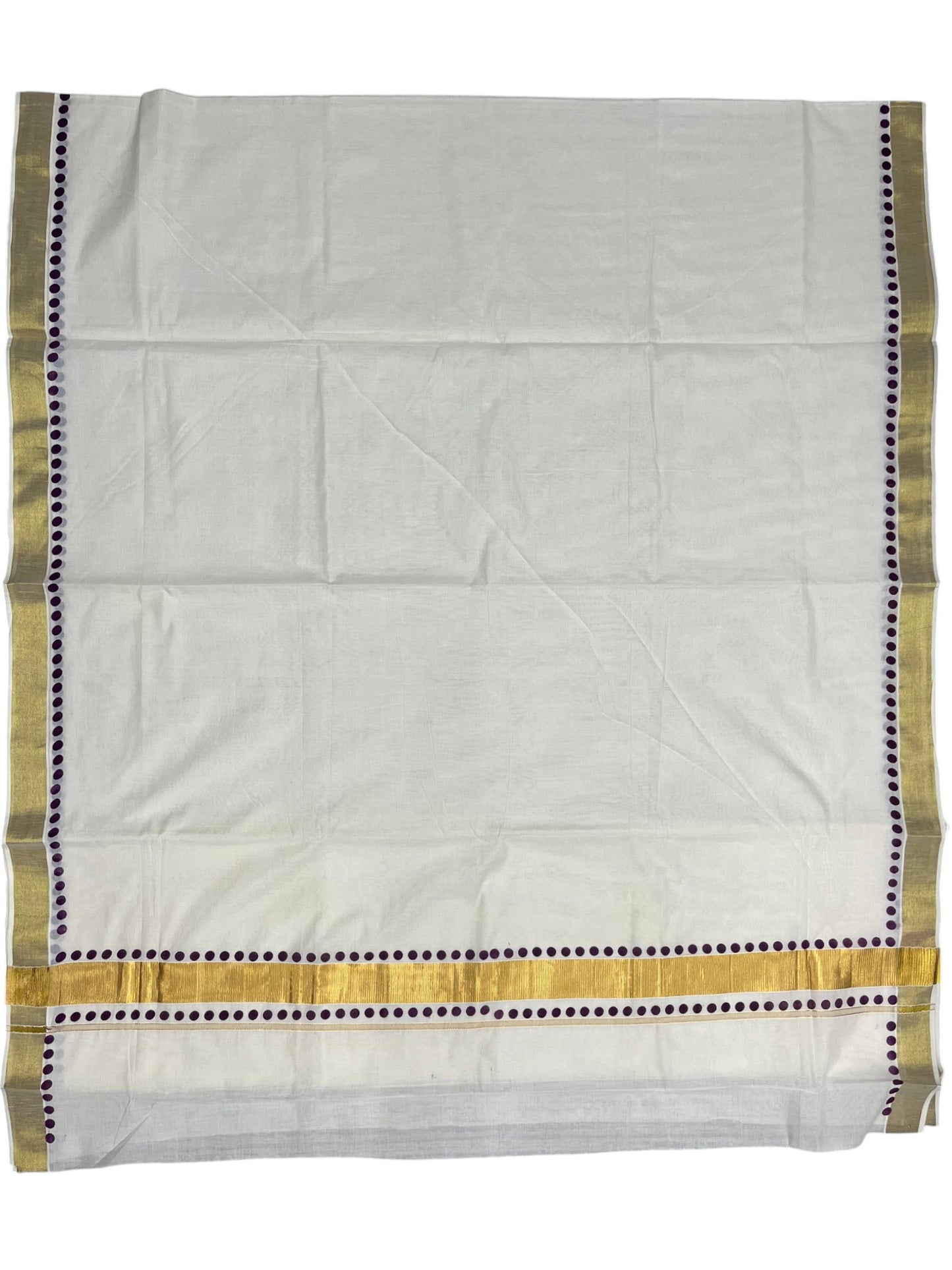 Southloom Cotton Kerala Kasavu Saree with Purple Polk Dots Design Border