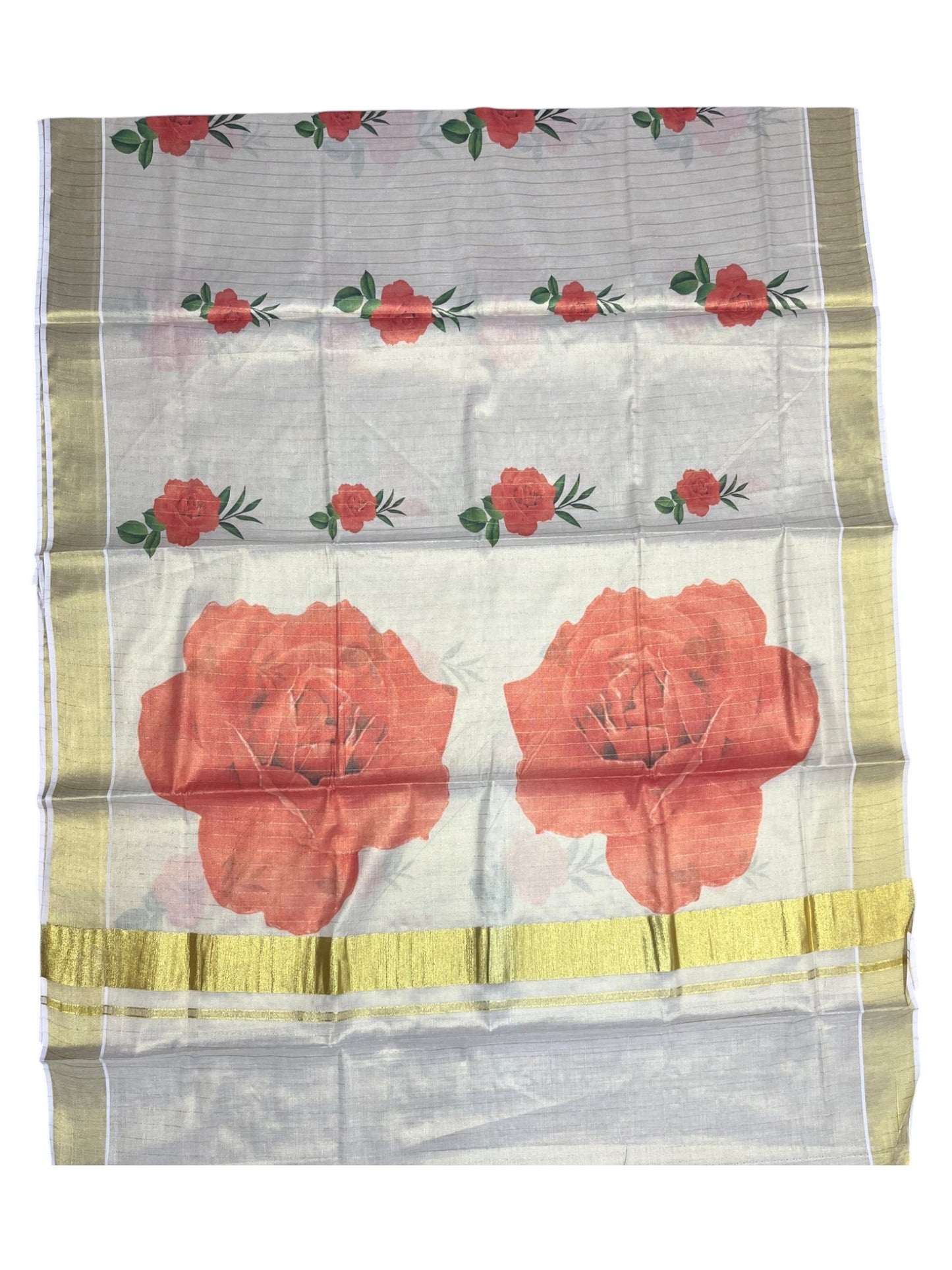 Southloom Tissue  Kerala Kasavu Saree with Floral Digital Printed