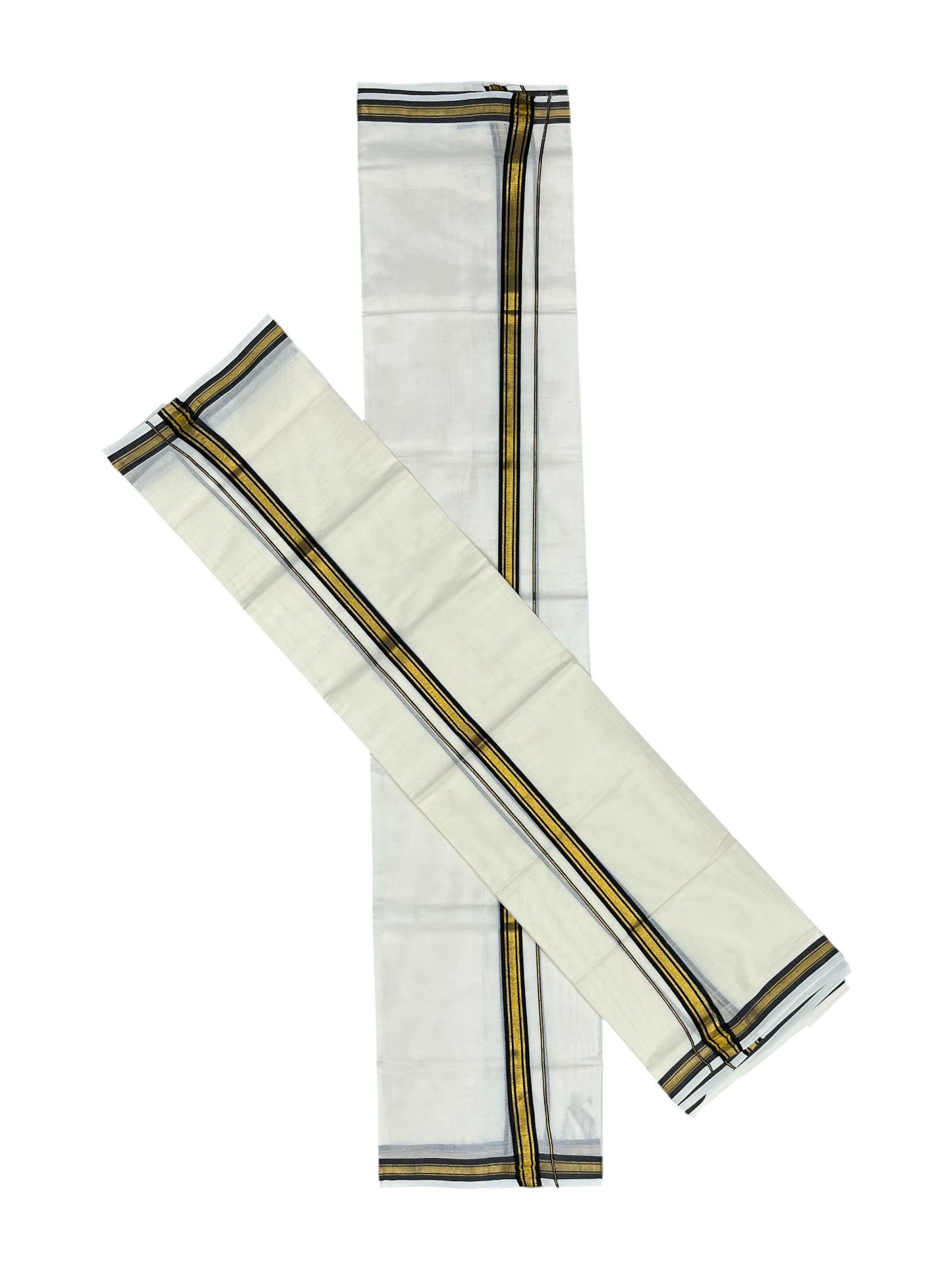 Pure Cotton Kerala Single Set Mundu (Mundum Neriyathum) with Black Kasavu Border in 2.80 Mtrs
