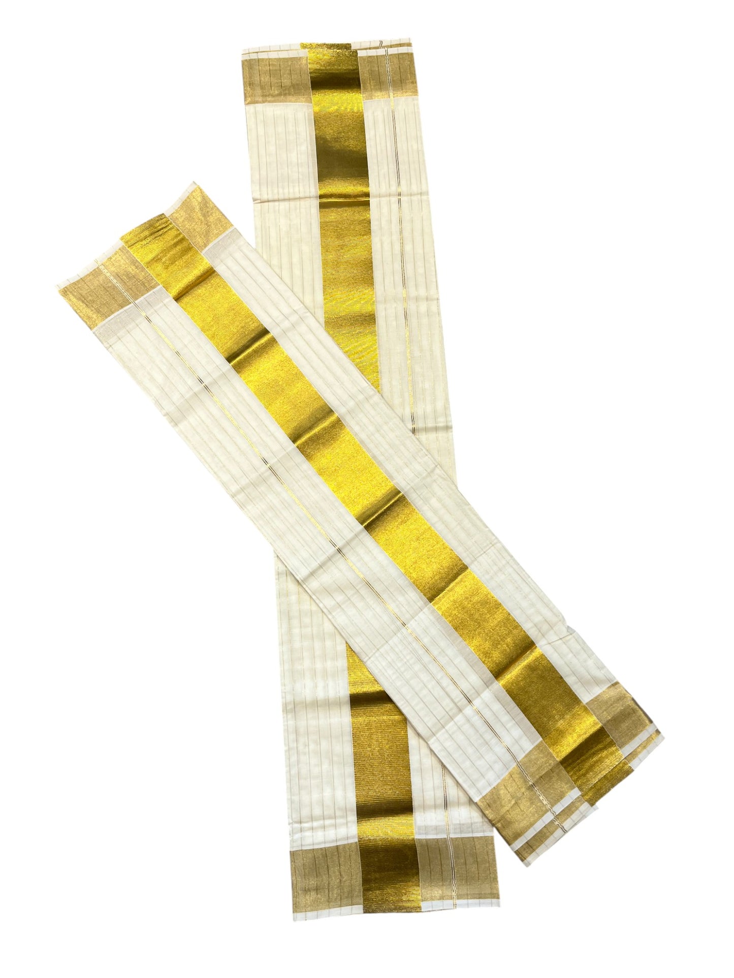 Southloom Pure Cotton Mundum Neriyathum (Set Mundu) with Gold Kasavu Lines Acorss Body