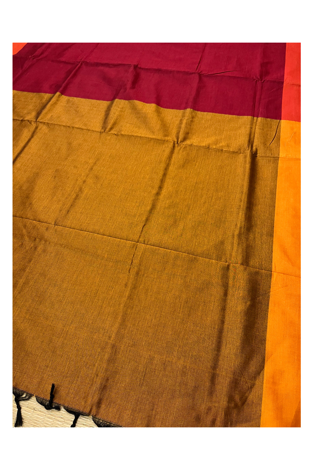 Southloom Cotton Maroon Plain Saree with Light Brown on Pallu