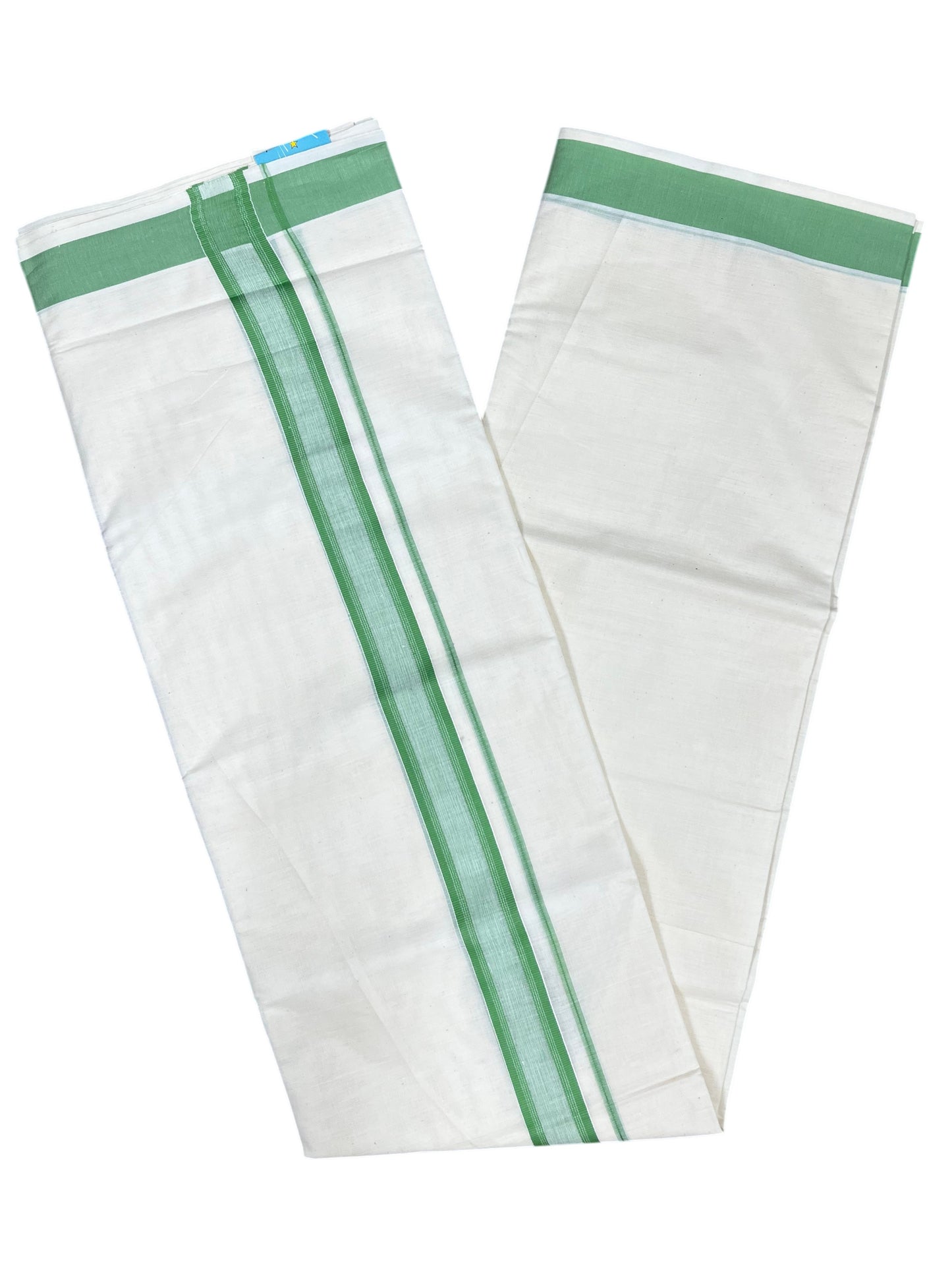Southloom Kerala Pure Cotton Double Mundu with Green Border (South Indian Kerala Dhoti)