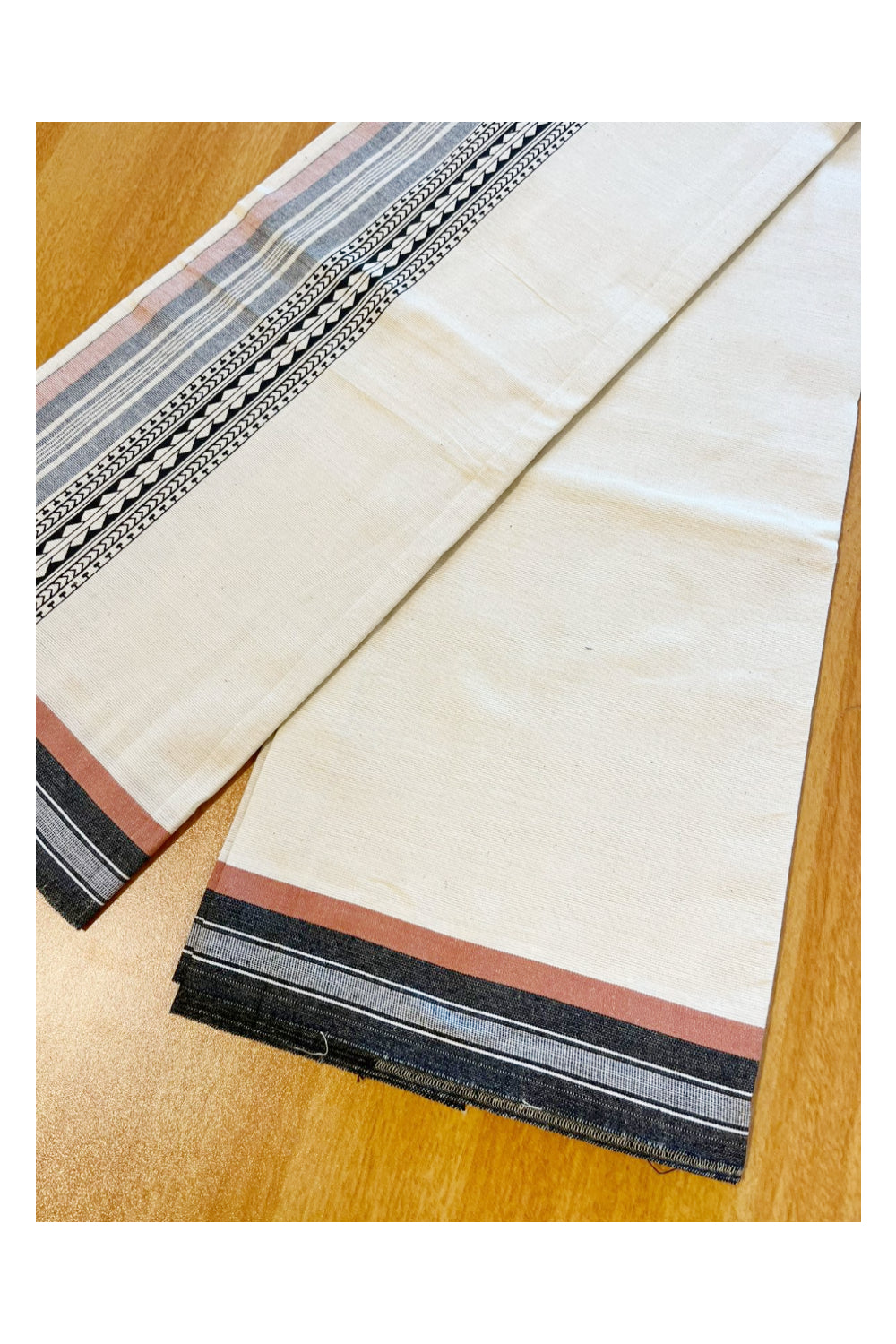 Southloom Off White And Black Brown Printed Single Mundu / Otta Mundu / Lungi (South Indian Kerala Dhoti)