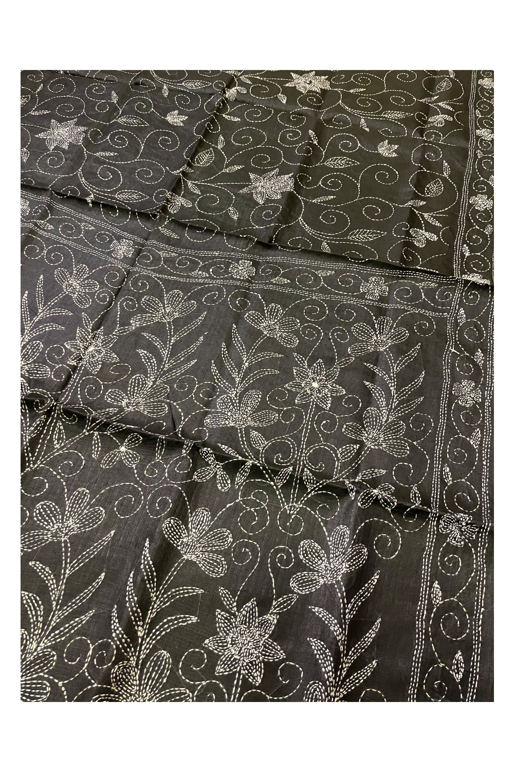 Southloom Kantha Thread Work Designer Black Saree