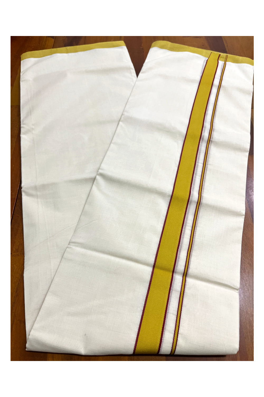 Premium Balaramapuram Handloom Unakkupaavu Cotton Double Mundu with Yellow Border (Vishu 2024 Collection)