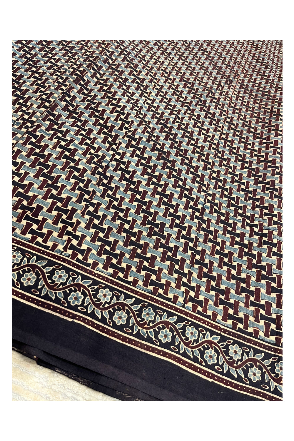 Southloom Kerala Cotton Saree with Block Prints Across Body