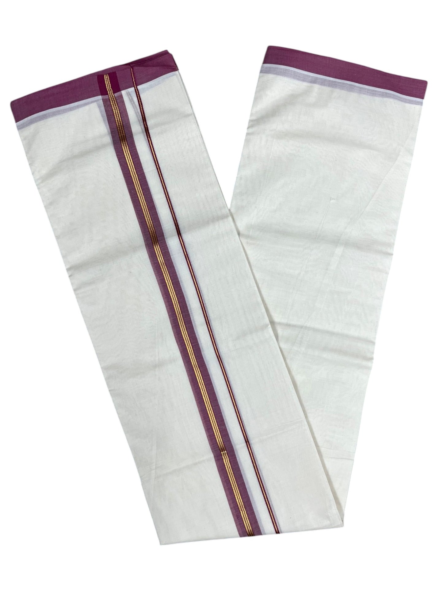 Southloom Pure Cotton Mundu with Gold Lines and Maroon Border (South Indian Kerala Dhoti)