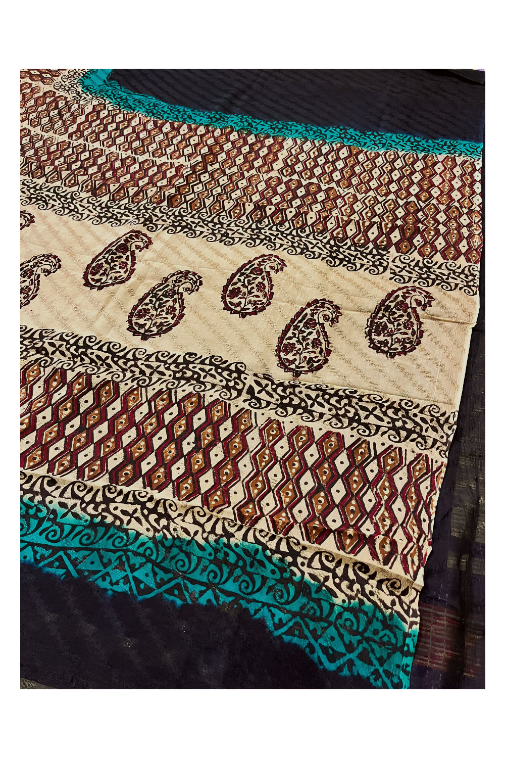 Southloom Black Crepe Fabric Saree with Brown Printed Blouse Piece