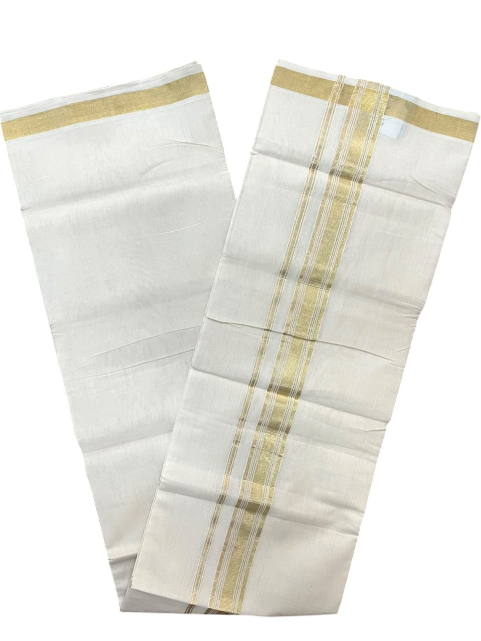 Southloom Balaramapuram Unakkupaavu Premium Handloom Cotton Double Mundu with Gold Kasavu Border