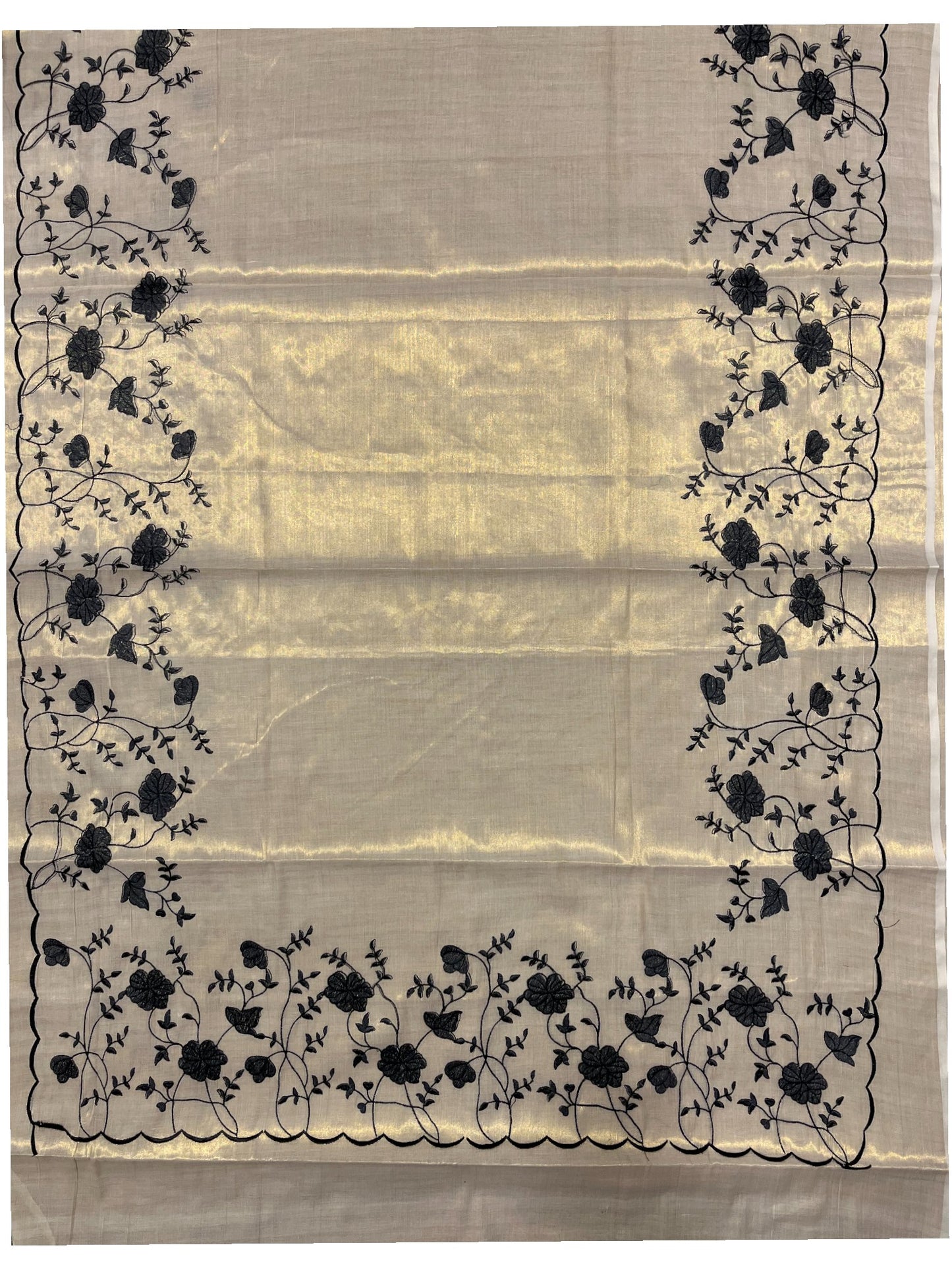 Southloom Cotton Kerala Saree with Floral Embroidery Design on Border