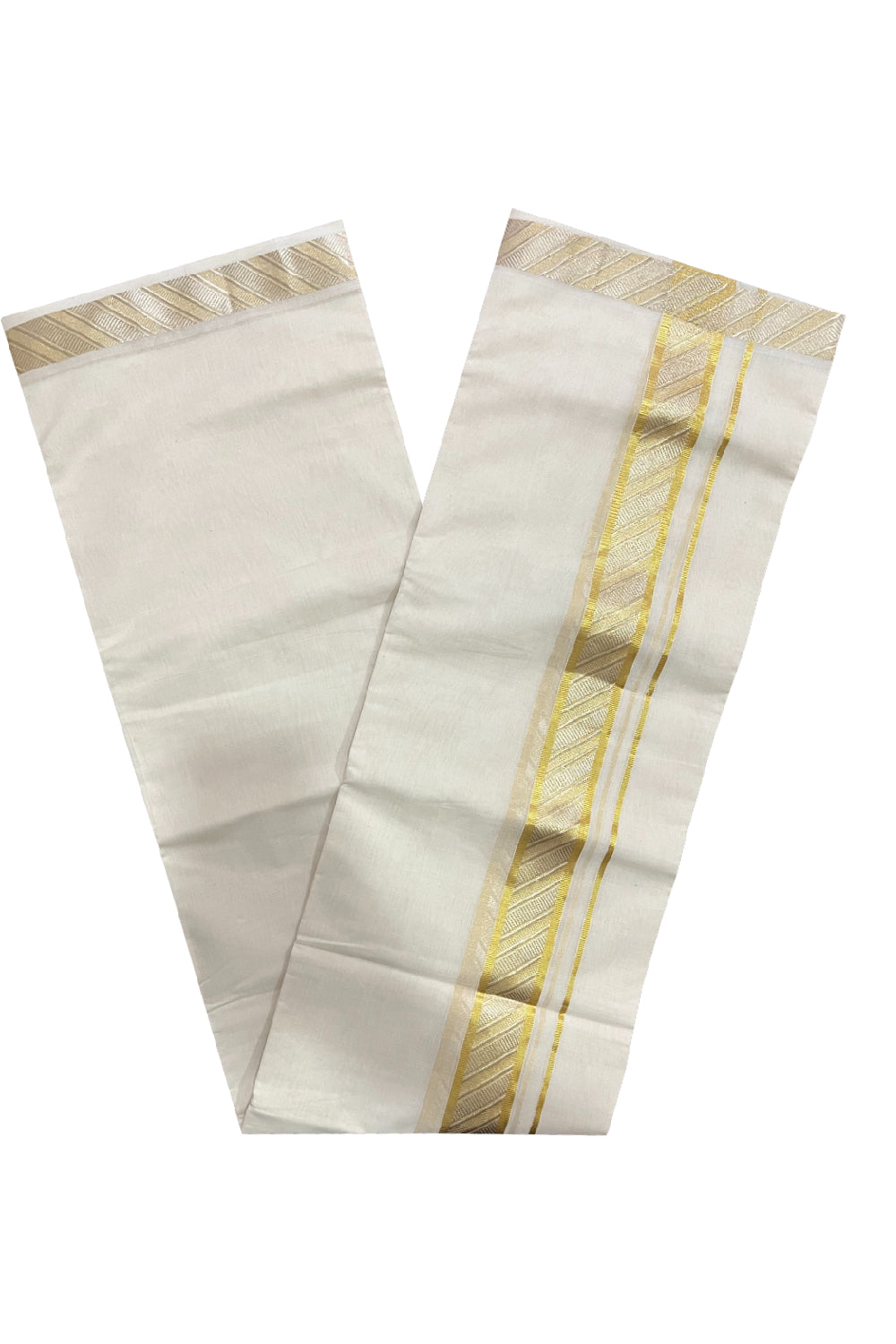 Southloom Premium Balaramapuram Wedding Handloom Mundu with Golden and Silver Kasavu Woven Design Border (South Indian Kerala Dhoti)