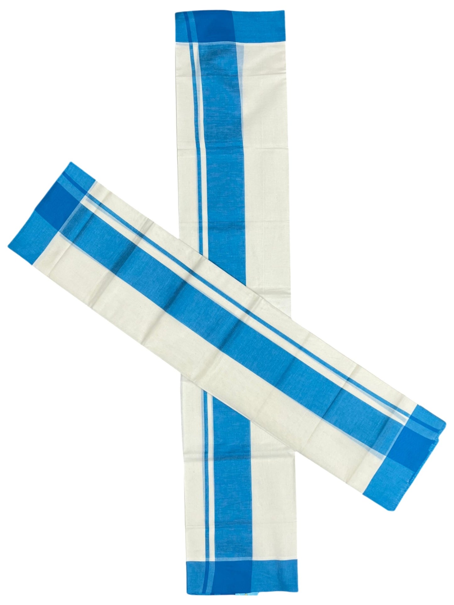 Southloom Pure Cotton Kerala Single Mulloth Set Mundu (Mundum Neriyathum) Blue Border in 2.80 mtrs SL243