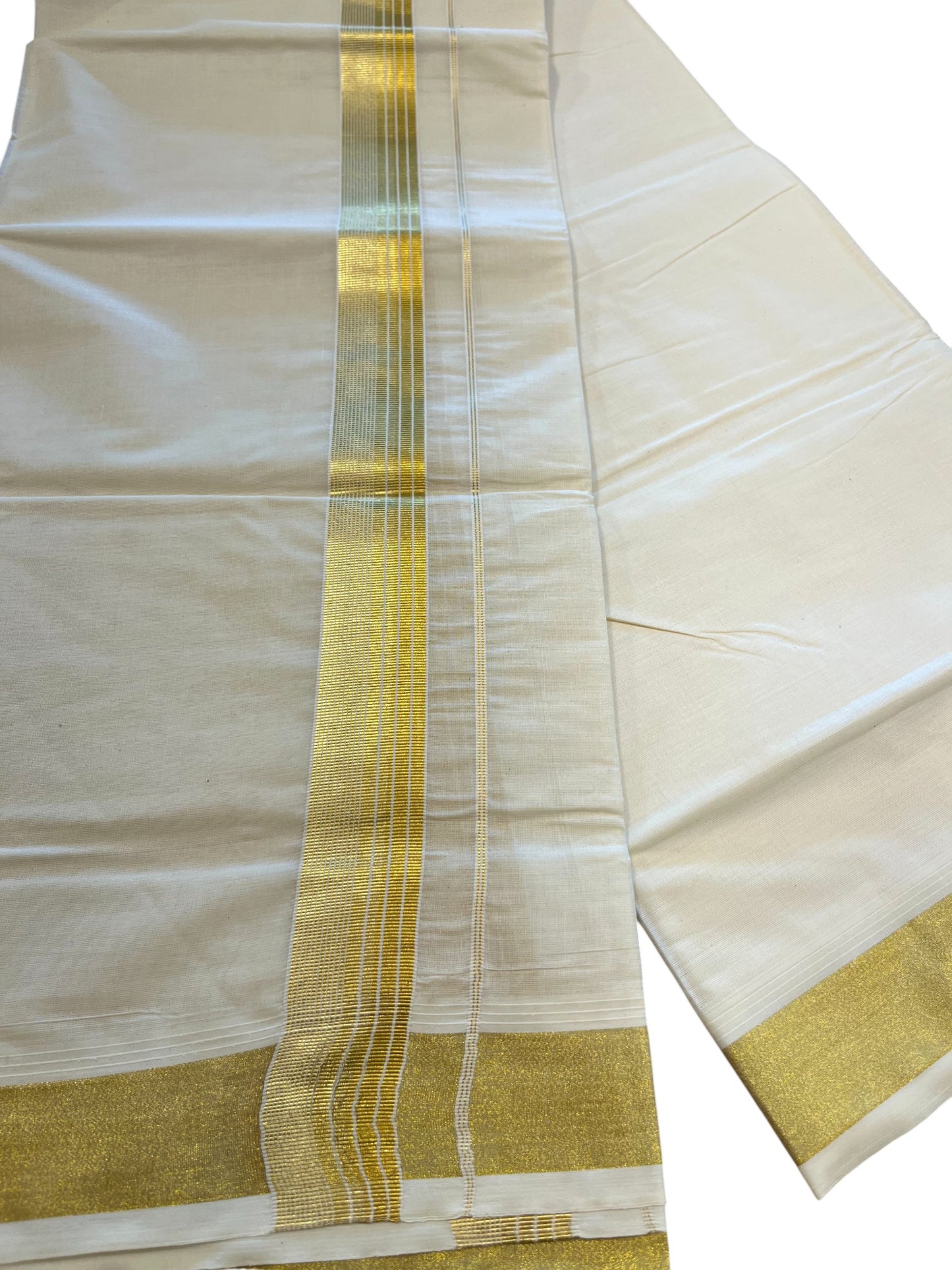 Southloom Kerala Pure Cotton Double Mundu with Gold Line Border (South Indian Dhoti)