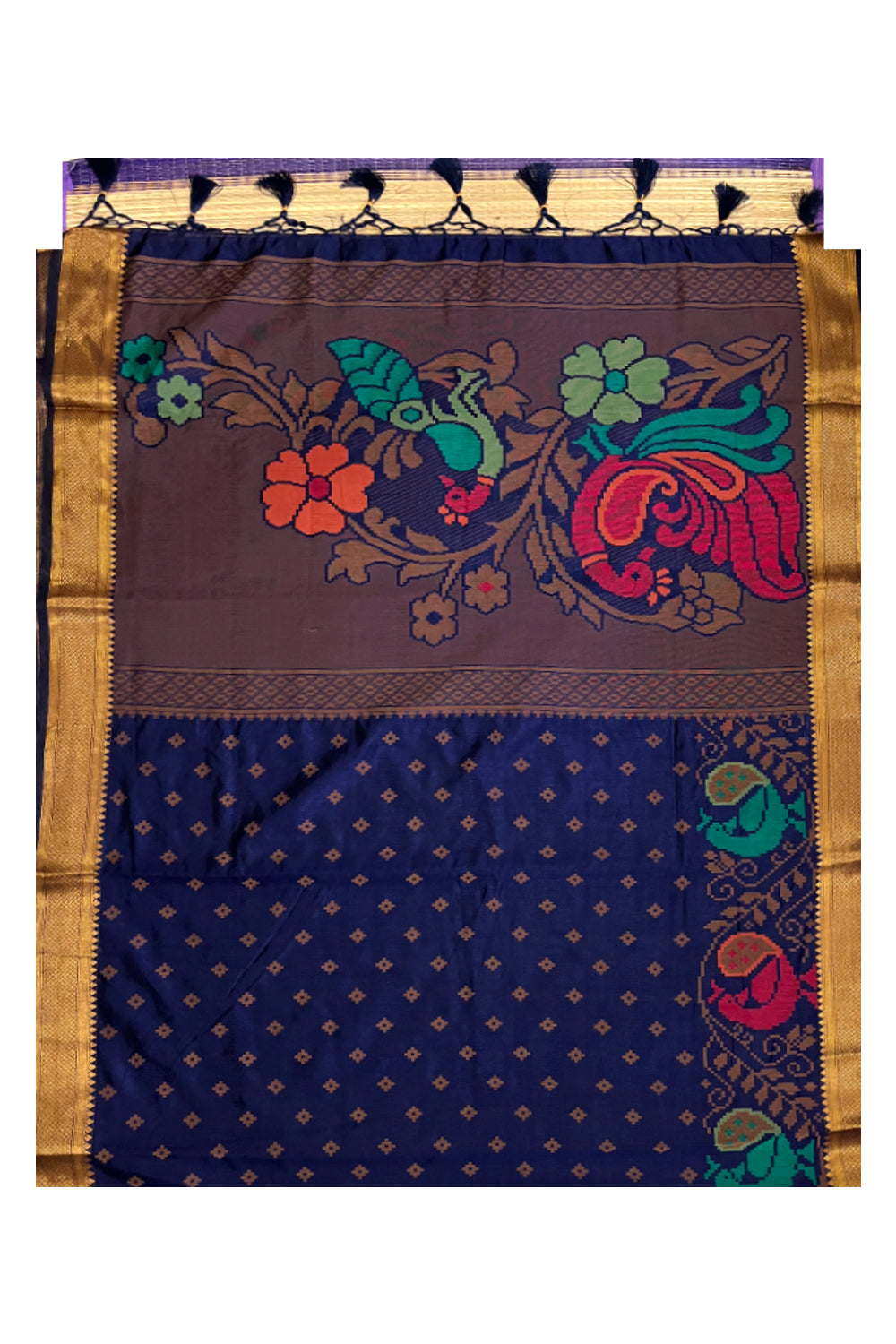 Southloom Semi Silk Dark Blue Saree with Designer Peacock Woven Designs