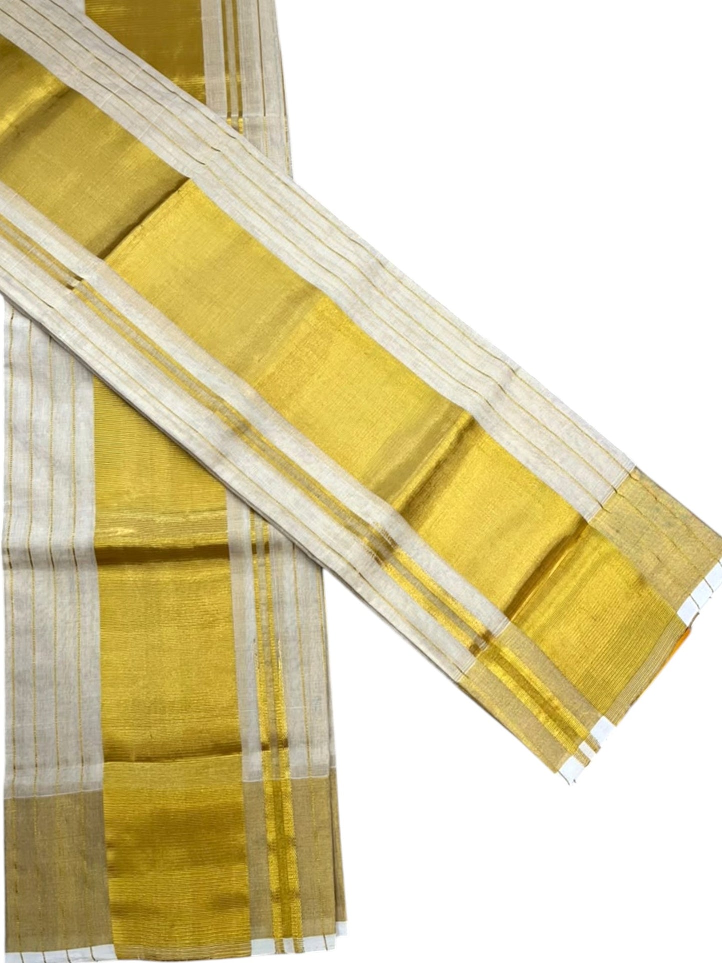 Southloom Premium Tissue Handloom Stripes Set Mundu with Kasavu Border (2.80 Mtr) SL632