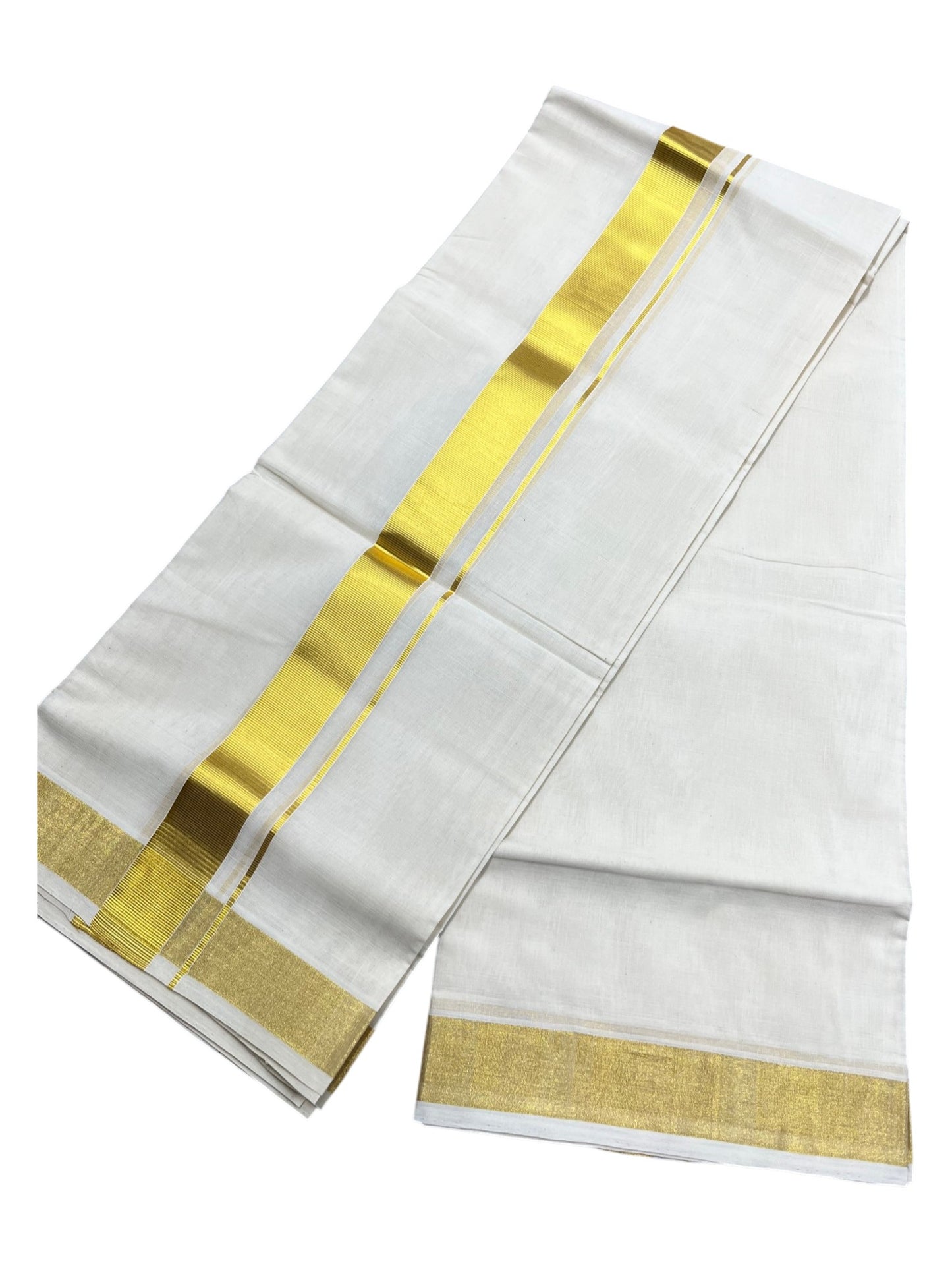 Southloom Premium Handloom Cotton Double Mundu with Gold Border